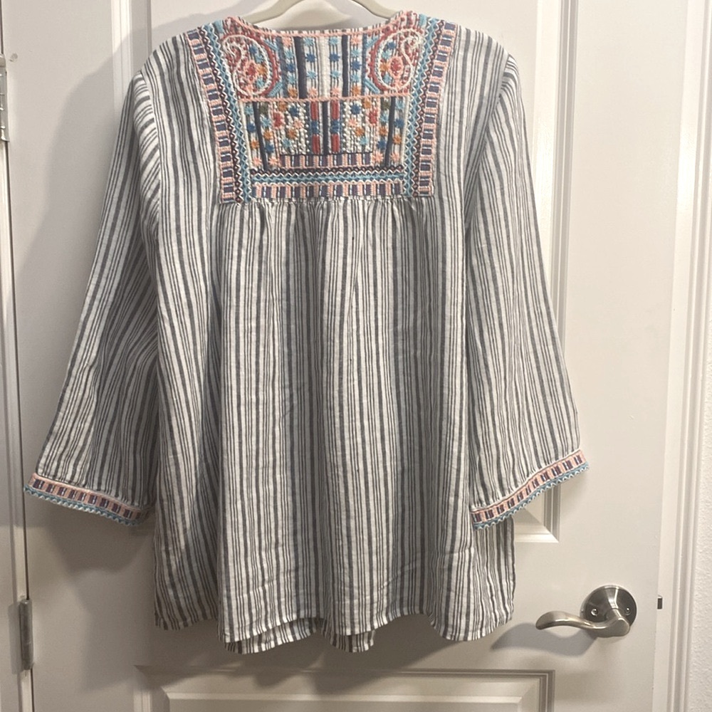 J. Jill Striped Embroidered Women's Top